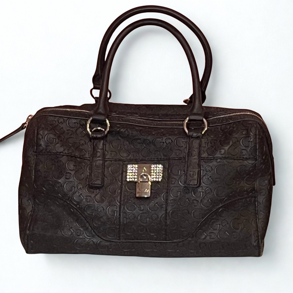 Guess Black Embossed Satchel Used once, Mint Guess Purse for Jeans in Black